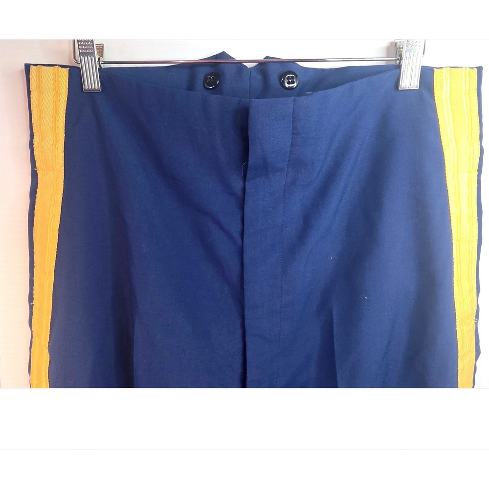 Spartacus Navy Blue Yellow Side Stripe Military Band Dress Trousers 35x28/31 - Picture 2 of 12
